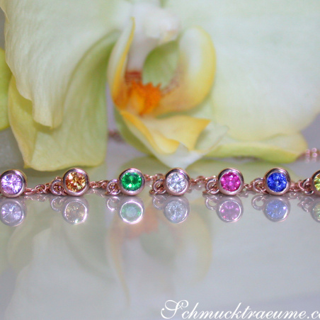 Delicate Multicolor Sapphire Necklace in Rose gold
