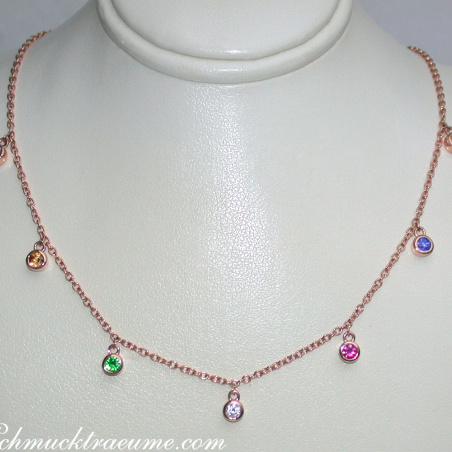 Delicate Multicolor Sapphire Necklace in Rose gold