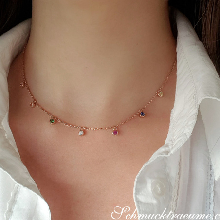 Delicate Multicolor Sapphire Necklace in Rose gold