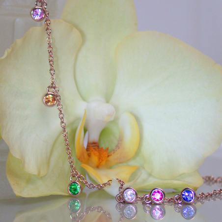 Delicate Multicolor Sapphire Necklace in Rose gold