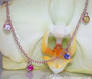 Delicate Multicolor Sapphire Necklace in Rose gold