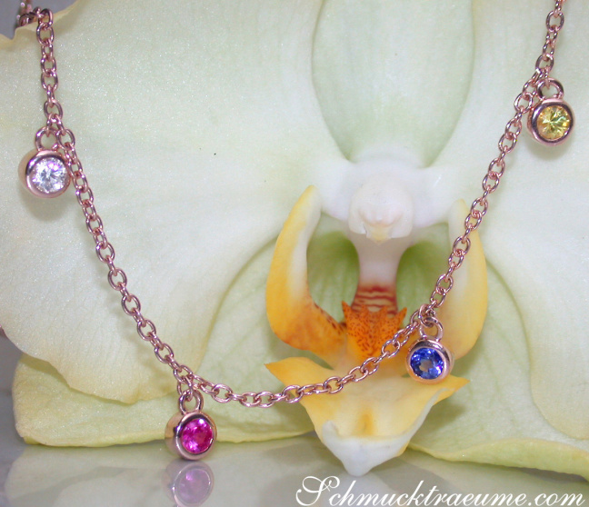 Delicate Multicolor Sapphire Necklace in Rose gold Delicate Multicolor Sapphire Necklace in Rose gold