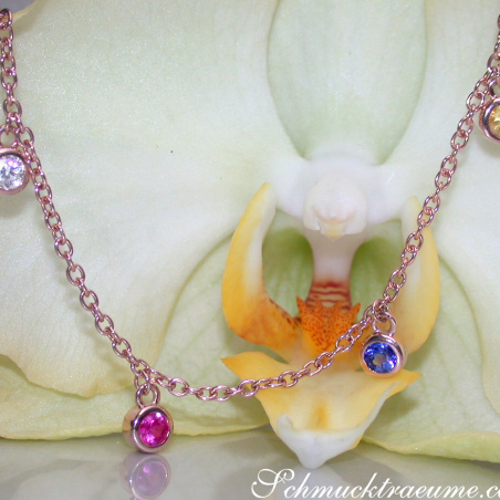 Delicate Multicolor Sapphire Necklace in Rose gold
