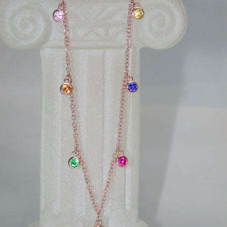 Delicate Multicolor Sapphire Necklace in Rose gold