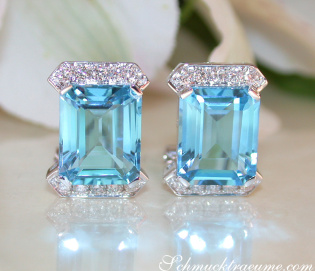 Attractive Blue Topaz Earrings with Diamonds