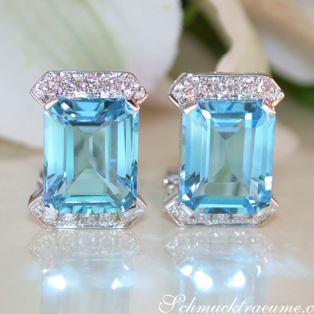 Attractive Blue Topaz Earrings with Diamonds