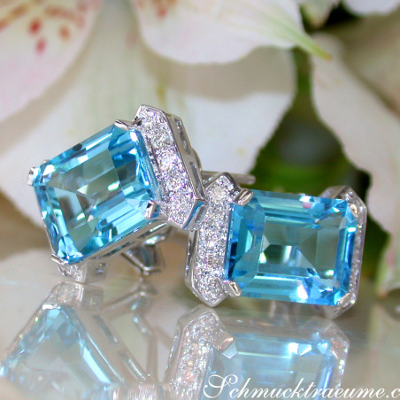 Attractive Blue Topaz Earrings with Diamonds