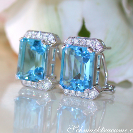 Attractive Blue Topaz Earrings with Diamonds