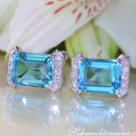 Attractive Blue Topaz Earrings with Diamonds