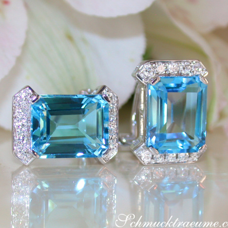 Attractive Blue Topaz Earrings with Diamonds