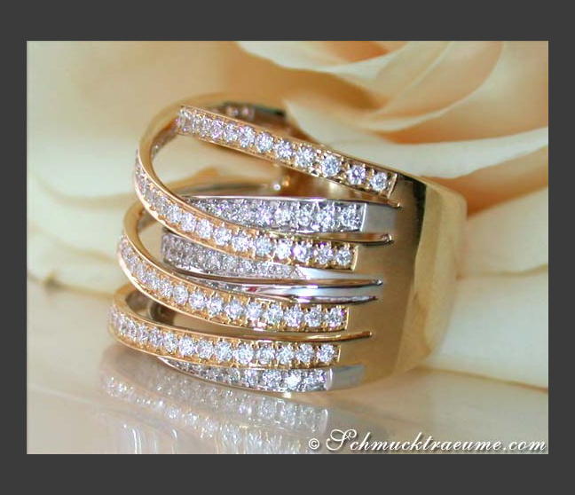 Stately Multi Row Diamond Ring (Two-tone Finish) Stately Multi Row Diamond Ring (Two-tone Finish)