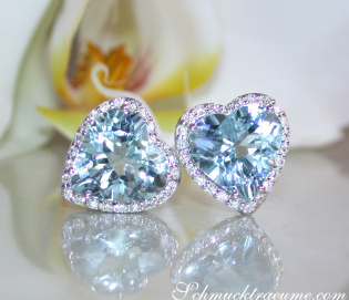 Pretty Aquamarine Heart Studs with Diamonds