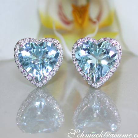 Pretty Aquamarine Heart Studs with Diamonds
