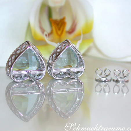 Pretty Aquamarine Heart Studs with Diamonds