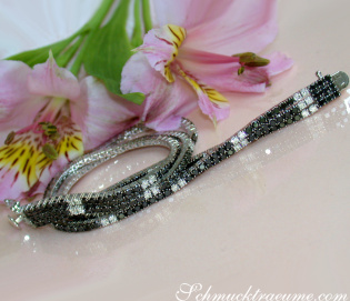 Three rowed Tennis Bracelet with Black and White Diamonds
