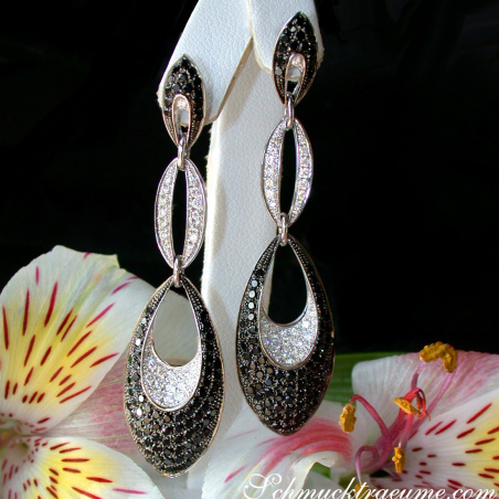 Modern Dangle Earrings with Black Diamonds