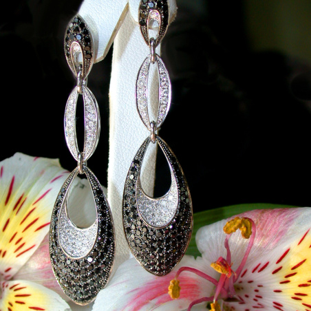 Modern Dangle Earrings with Black Diamonds