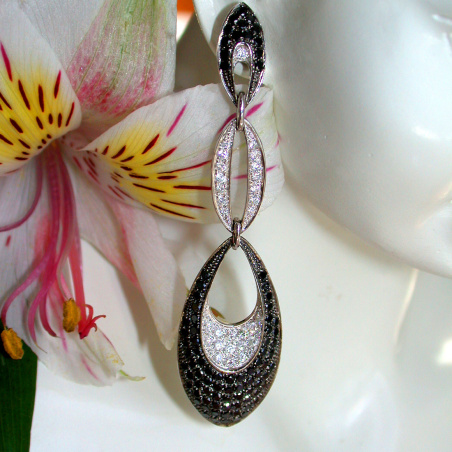 Modern Dangle Earrings with Black Diamonds