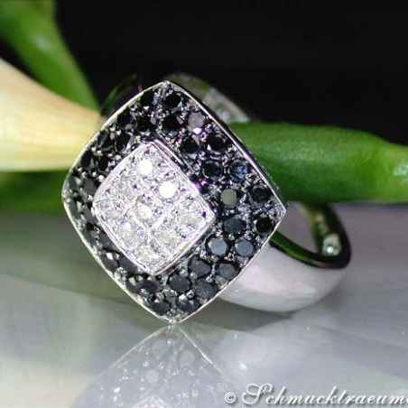 Timeless black and white diamond ring