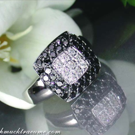 Timeless black and white diamond ring