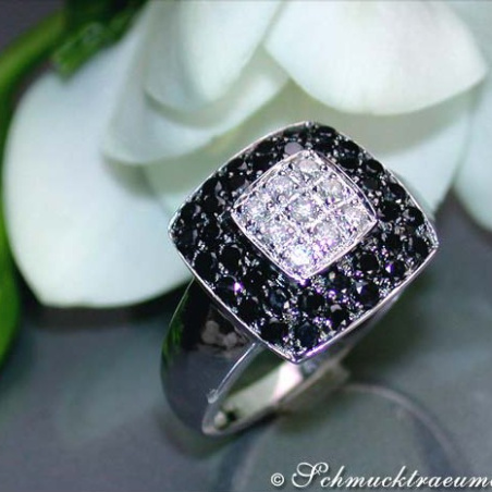 Timeless black and white diamond ring