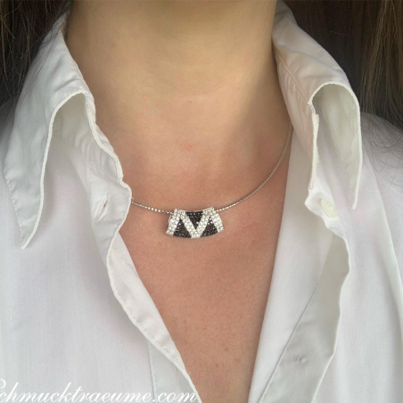 Striking Black & White Diamond Zig Zag Pendant
