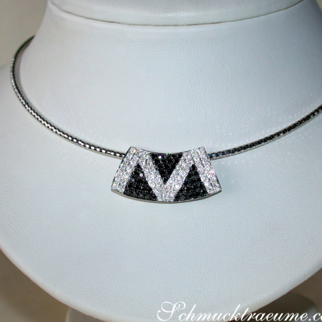 Striking Black & White Diamond Zig Zag Pendant
