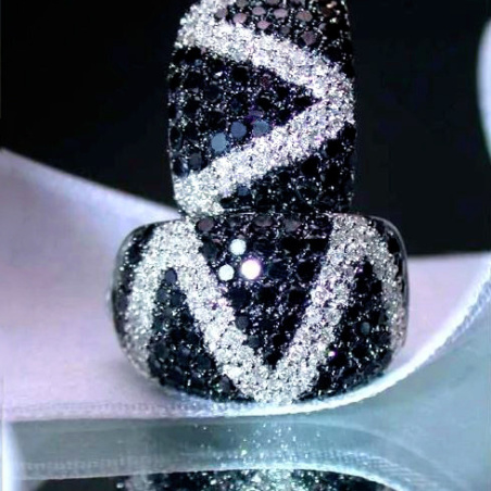 Stately Black & White Diamond Zig - Zag Earrings