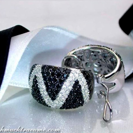 Stately Black & White Diamond Zig - Zag Earrings
