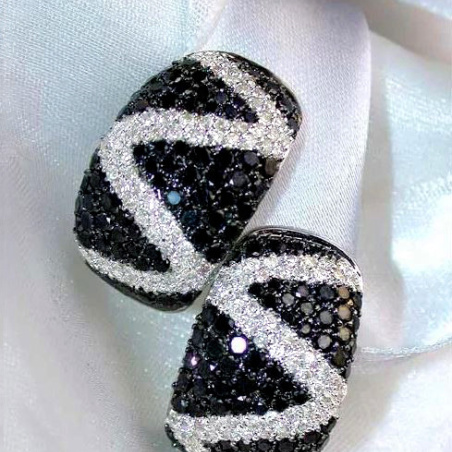 Stately Black & White Diamond Zig - Zag Earrings