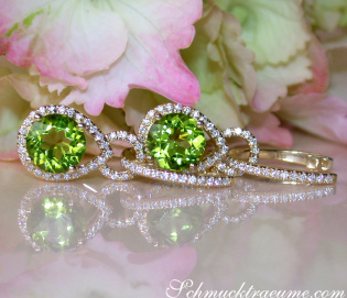 Peridot Ohrringe mit Diamanten Gelbgold 585