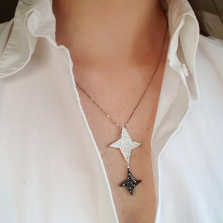 Extravagant Black & White Diamond Star Pendant