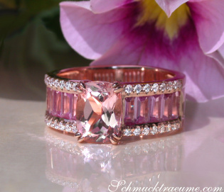 Exquisite Morganite Ring with Pink Sapphires and Diamonds