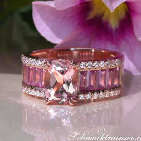 Exquisite Morganite Ring with Pink Sapphires and Diamonds