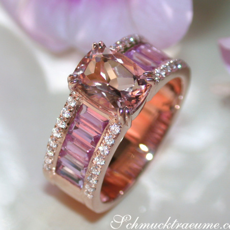 Exquisite Morganite Ring with Pink Sapphires and Diamonds