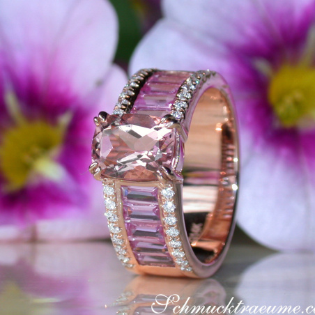 Exquisite Morganite Ring with Pink Sapphires and Diamonds