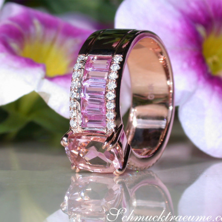 Exquisite Morganite Ring with Pink Sapphires and Diamonds