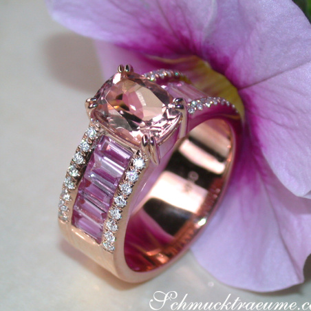 Exquisite Morganite Ring with Pink Sapphires and Diamonds