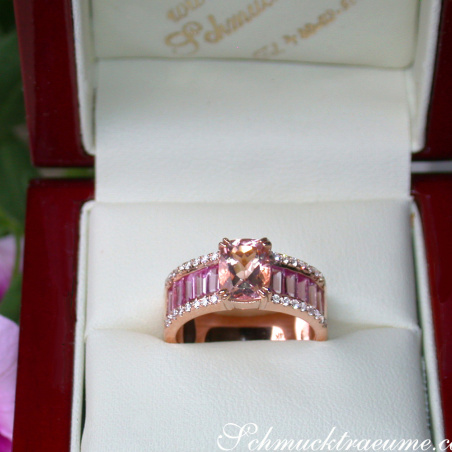 Exquisite Morganite Ring with Pink Sapphires and Diamonds
