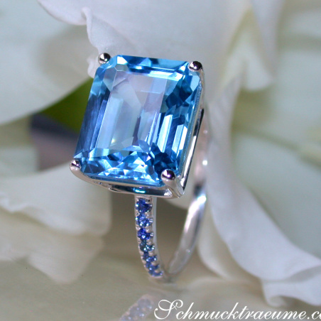 Striking Blue Topaz Ring with Sapphires