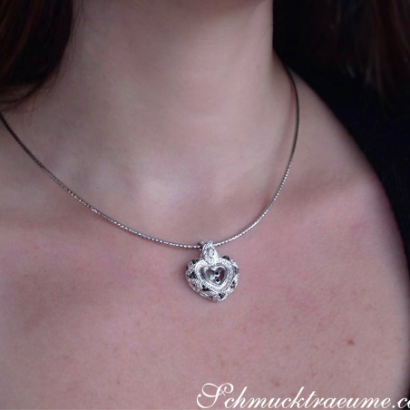 Unusual Black & White Diamond Heart Pendant Behind Glass