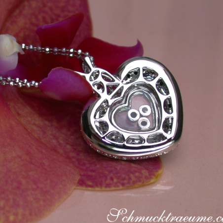 Unusual Black & White Diamond Heart Pendant Behind Glass