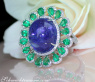 Opulent Tanzanite Ring with Diamonds and Emeralds