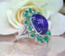 Opulent Tanzanite Ring with Diamonds and Emeralds