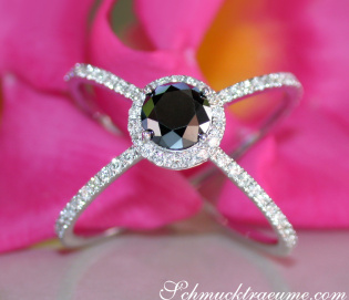 Crossover Black Diamond Solitaire Ring