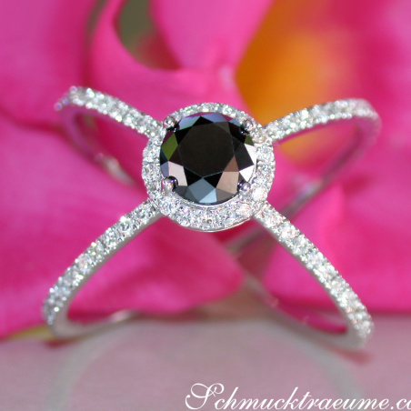 Crossover Black Diamond Solitaire Ring