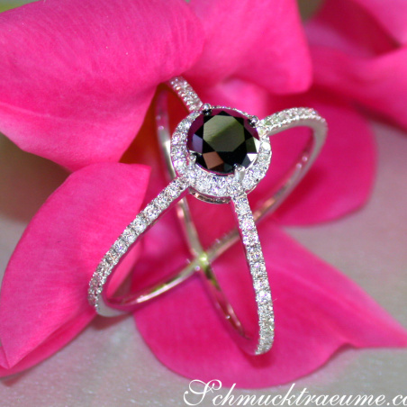 Crossover Black Diamond Solitaire Ring