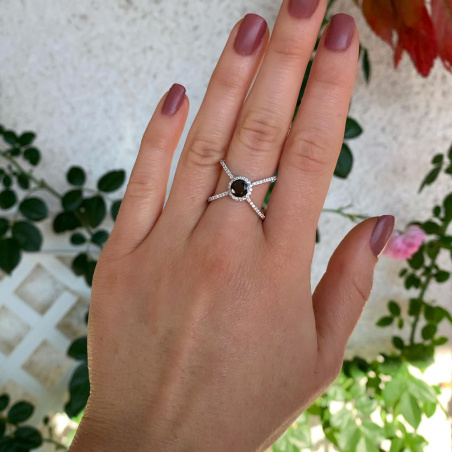Crossover Black Diamond Solitaire Ring
