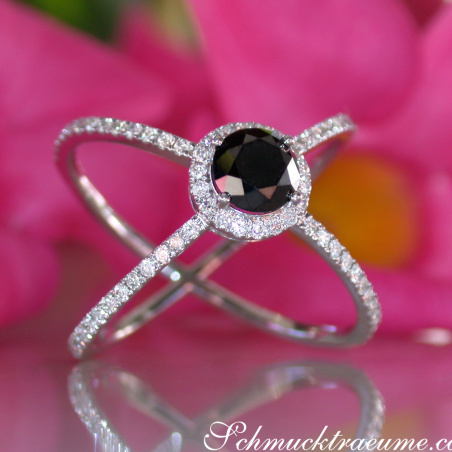 Crossover Black Diamond Solitaire Ring