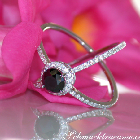 Crossover Black Diamond Solitaire Ring